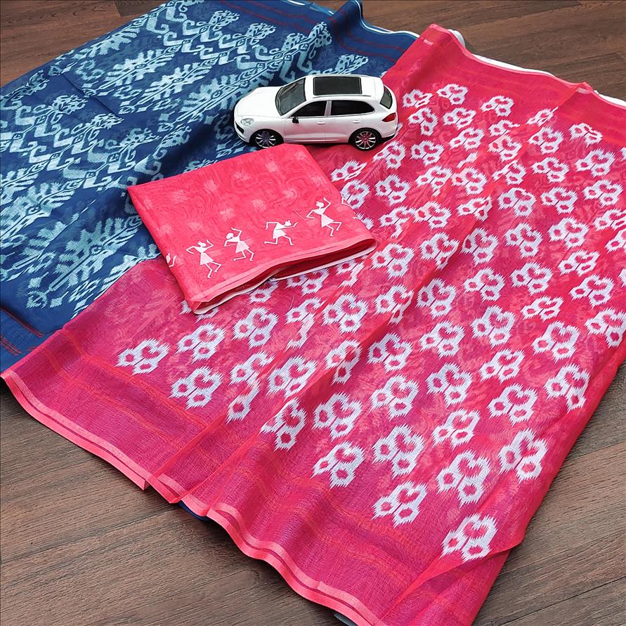 Pure Linen Pochampally 14 Regular Wear Pure Linen Digital Print Saree Collection